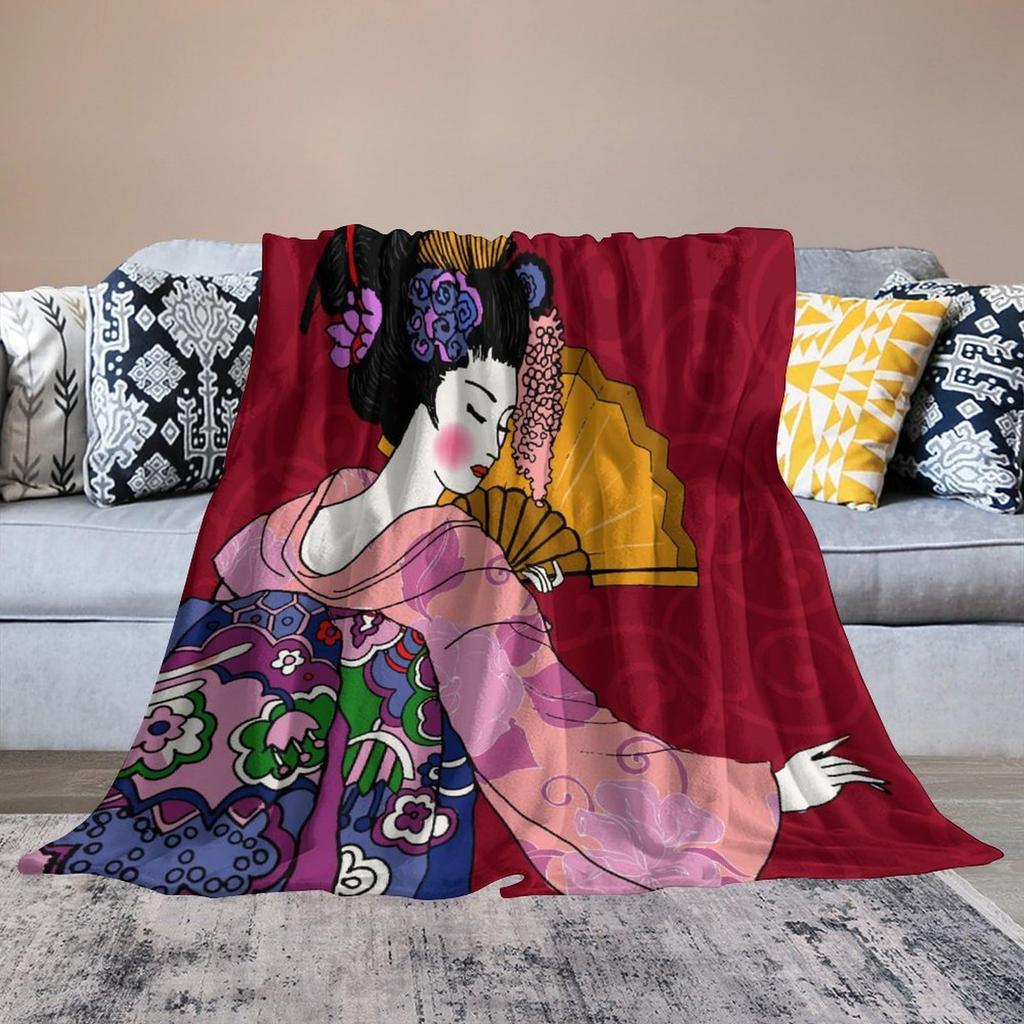 Series of Japanese Geishas Digital-printed Polyester Bedroom Velvet Flannel Cover Blanket Fleece Soft Cover Blankets for Beds