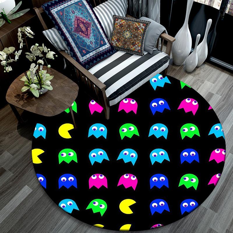 Pac‑Man Round Area Rug,Carpet Rug for Living Room Bedroom Sofa Playroom Decor,Non-slip Floor Mat