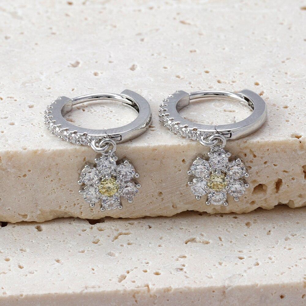 Fashion Stainless Steel Flower Zircon Drop Earrings For Women French Light Luxury Pendant Exquisite Earrings Christmas Jewelry