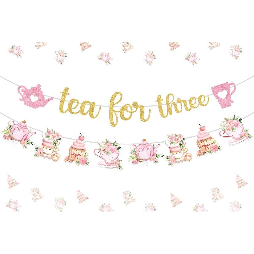 Tea for Three Decoration Banner Tea Theme Garland for Girl Three Decorations Teapot Birthday Decoration for 3rd Tea Time Birthday for Teapot Bday