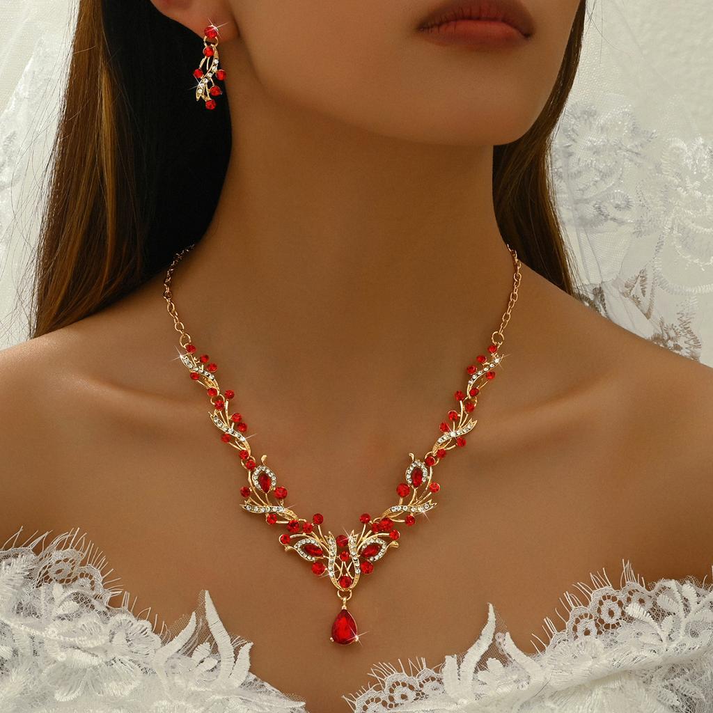 Bridal Rhinestone Crystal Necklace Earrings Set Women'S Prom Dress