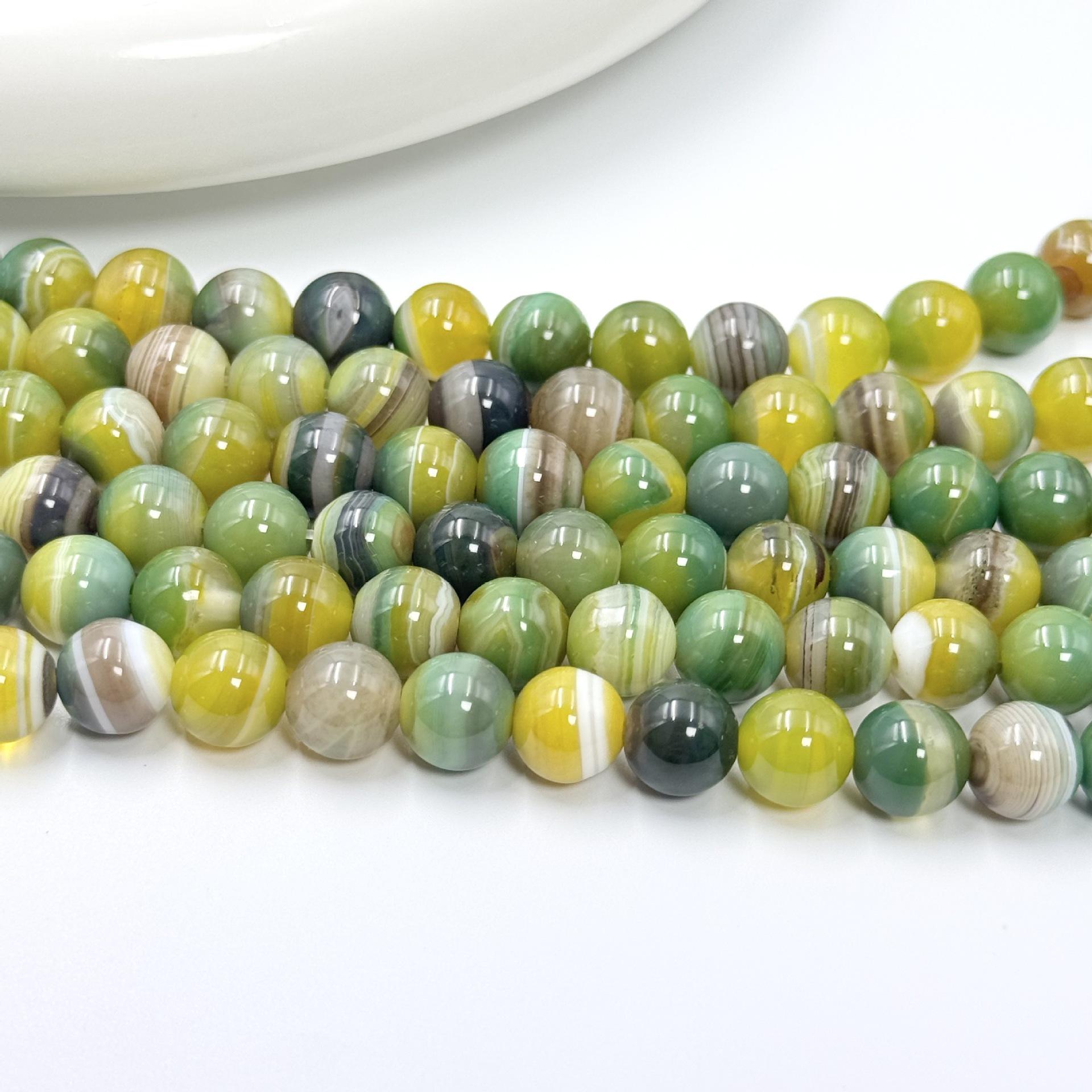 Natural Yellow-Green Striped Agate Round Beads for DIY Jewelry in Baroque Style