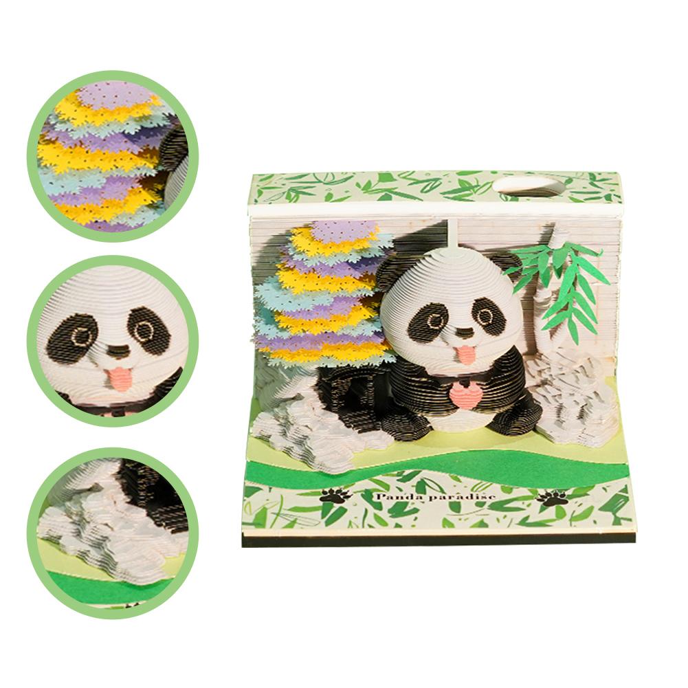 2026 New 3D Memo Paper Carving Panda Park Model Memo Pendant Hand Tear Calendar Decompression Memo Paper Carving
