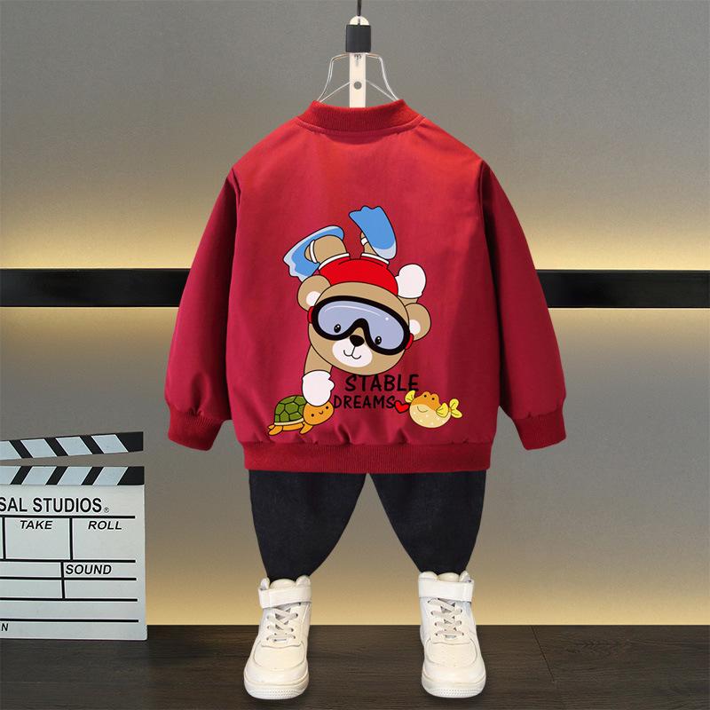 Spring Autumn Baby Boys and Girls Jacket Fashion Cartoon Bear Pattern Kids Windbreaker Coats For Children Outerwear Clothing 2-12Year