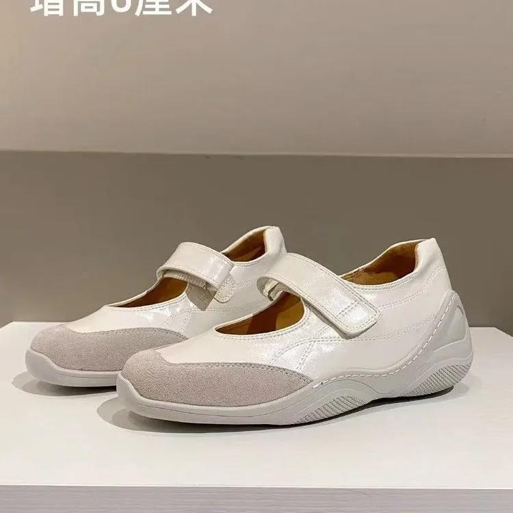 Fashion Shallow Flat Sport Mary Ballet Shoes Women's Vintage French Sport Silver Mary Jane Single Shoes