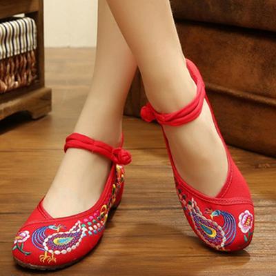Women's Chinese Old Peking Style Phoenix Flower Embroidered Flat Shoes