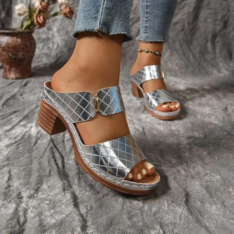 Elegant Ladies Shoes 2025 Brand Open Toe Women's Slippers Fashion Outdoor Dress Sandals Summer New Plus Size Non-Slip High Heels