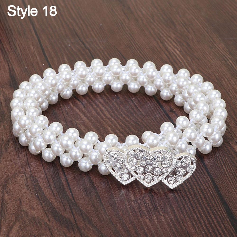 Ladies' Elastic Rhinestone Waist Chain Thin Drawstring Belt Fashion Pearl Waist Belt  For Women