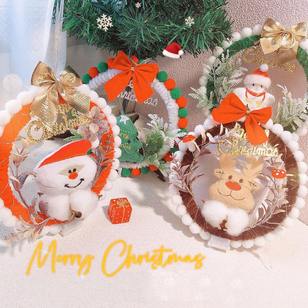 DIY Christmas Wreath with LED Light Battery Operated Christmas Tree Hanging Ornament for Christmas Party Decorations