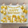 2D Neutral Gold White Birthday Backdrop with Shimmer Confetti & Balloon Garland