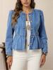 2026 Autumn Women's Casual Solid Color Denim Pullover with Round Neck and Puff Sleeves