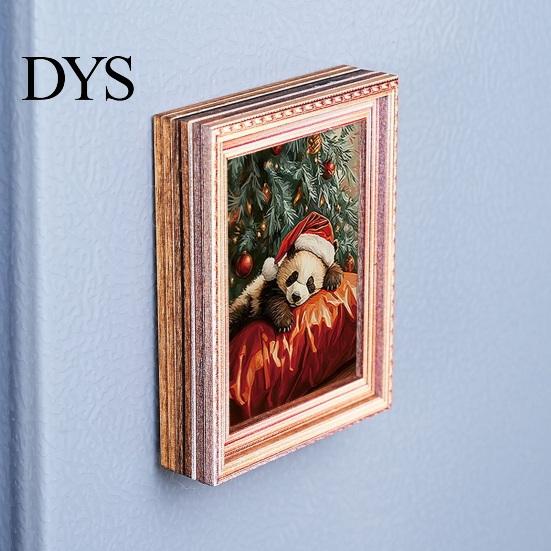 Holiday Decor Magnets 3Pcs LED Glowing Christmas Fridge Magnet, Wooden Frame Refrigerator Magnetic Decoration for Kitchen Cabinets Whiteboards Lockers