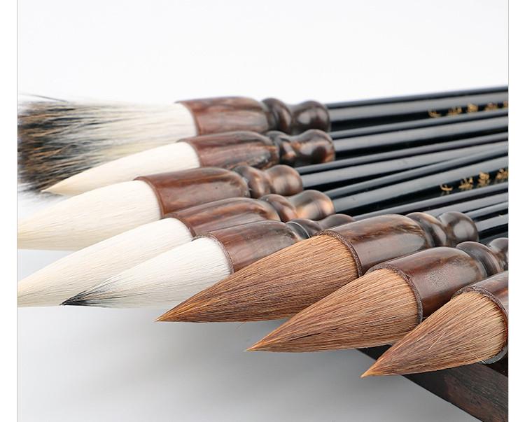 Mixed Hair Chinese Painting and Calligraphy Brush Set: Garlic Head Brush with Sheep and Wolf Hair—Large, Medium, Small for Peony and Plum Painting.