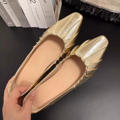 Pointed Toe Women Loafers New Arrivals Gold Silver Low Flat Heeled Shallow Slip On Dress Shoes Woman Size