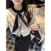 Autumn and Winter New Bow-tie Sweater Cardigan Small Gentle Wind Round Neck Knitted Top Women