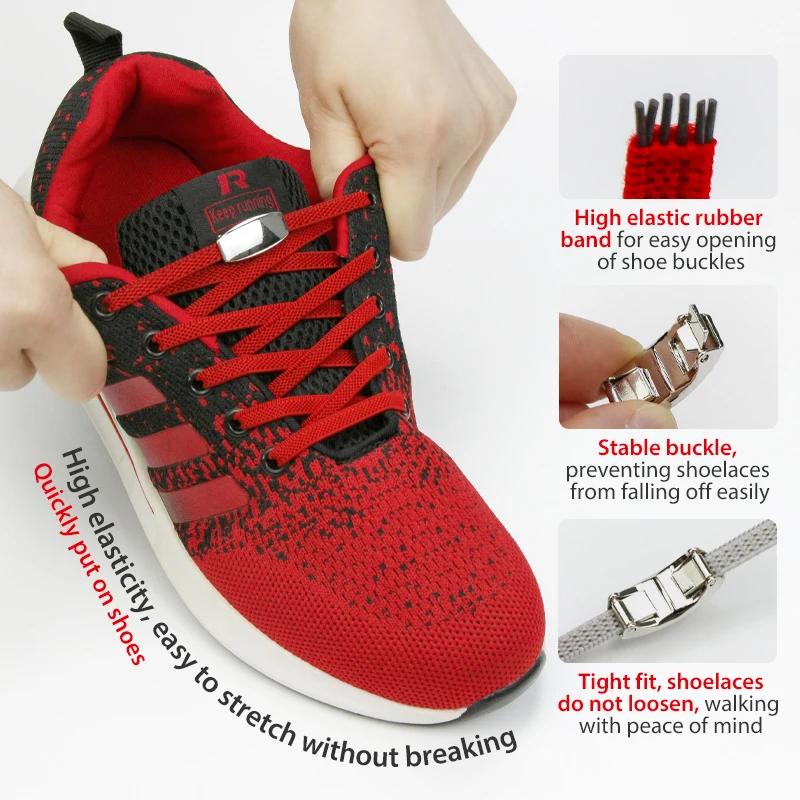 Nieuwe Elastische Schoenveters Zonder Strikken Geweven Platte Schoenveters Voor Kinderen en Volwassen Sneakers Schoenveters Snel Lui Metalen Sluiting Schoenveters