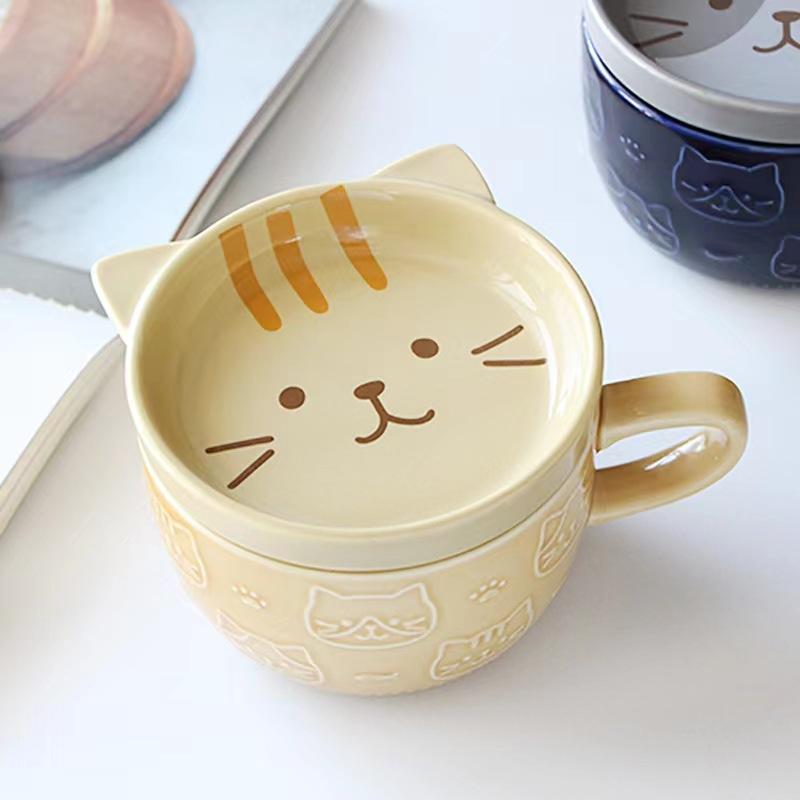 YWDL Cartoon Animal Ceramic Coffee Cup Kids Gift with Lid Mug Couple Coffee Cup Breakfast Milk Mug Porcelain Home Kitchenware