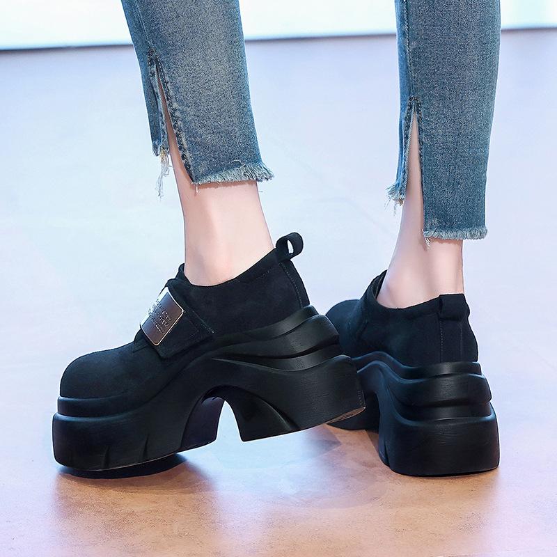 Retro big head thick sole heightening anti-velvet loafers women's 2025 new Velcro college style comfortable single shoes women