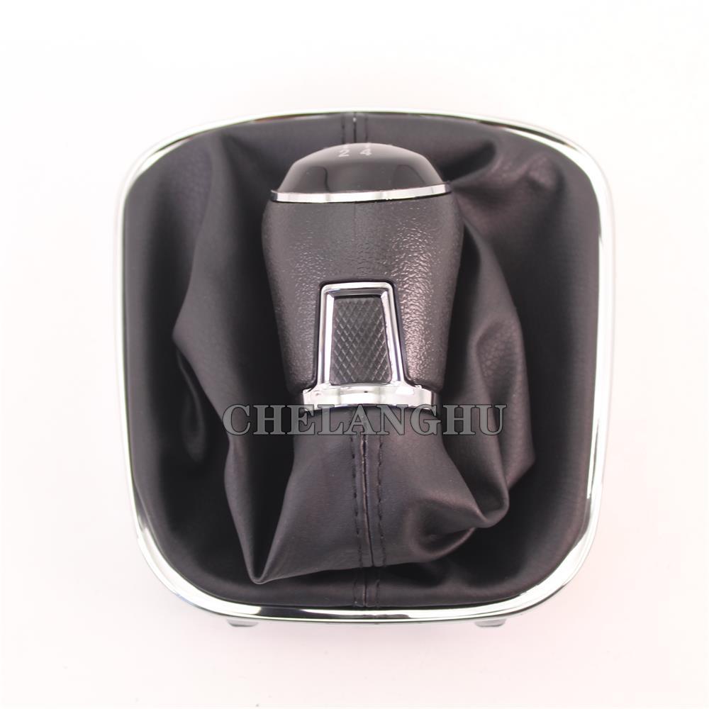 5 Speed Gear Stick Shift Knob Level Leather Boot For VW Polo 6R Hatchback 2009 2010 2011 2012 2013 Car-styling