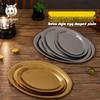 Japanese Retro 304 Stainless Steel Egg-Shaped Antique Oval Plate for BBQ and Cafes