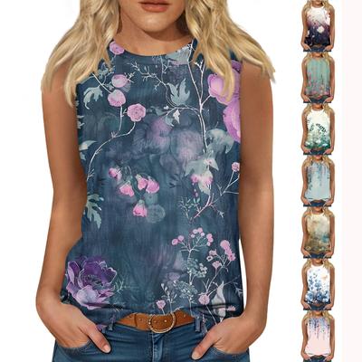 Women's Fashion Summer Round Neck Tank Top Lightweight Sleeveless  Print Tank Top