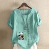 Women's Fashion Panda Print Short Sleeve T-shirt Loose Cotton Shirt Casual Loose Summer Blouse Tops Plus Size