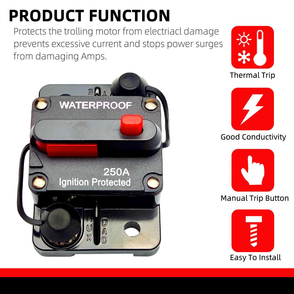 Car Waterproof Circuit Breaker Fuse Ribbon Reset 30A 40A 60A 70A 80A 100A 150A 200A 250A 300A AMP12-48V DC Car Boat Car Audio Fuses4