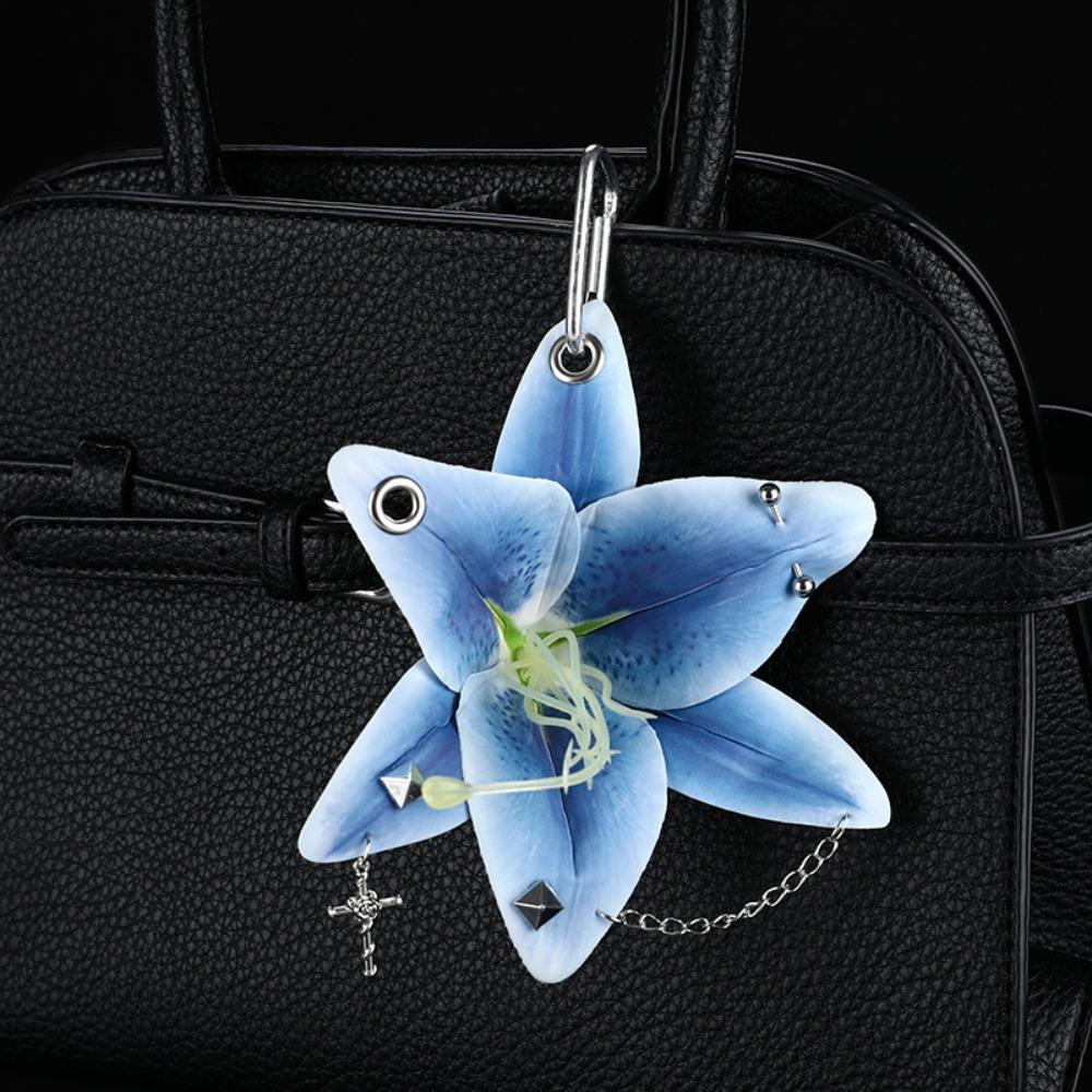 Leaves Phalaenopsis Orchid Keychain Puncture Rivet Bag Pendant Women Girls