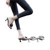Fashion outer wear cool slippers women's middle heel transparent one-word drag 2025 summer new fashion bow versatile high heels