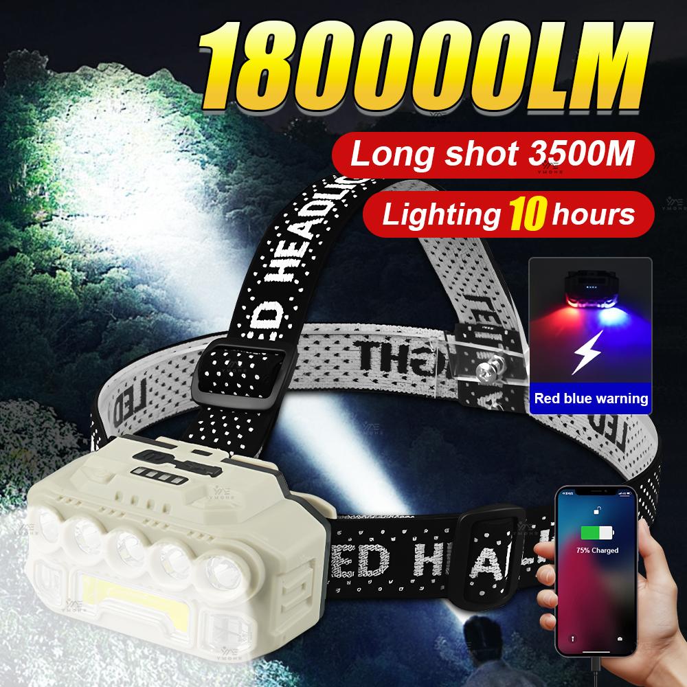 High Brightness 180000Lumens Head Lamp Led Rechargeable 5Modes Adjustments Headlamps Adjustable Lighting Strip for Fishing Goods
