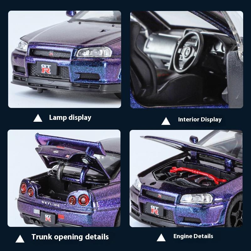 1/32 Nissan GTR R34 Skyline Supercar Alloy Metal Diecast Car Model Sound & Light Holiday Boyfriend Gift Collect Hobby Ornaments