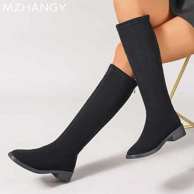 Suede Chunky Woman High Boots Fashion Mid Heels Eleglant Walking Shoes 2024 Winter New Brand Pumps Dress Chelsea Botas Mujer