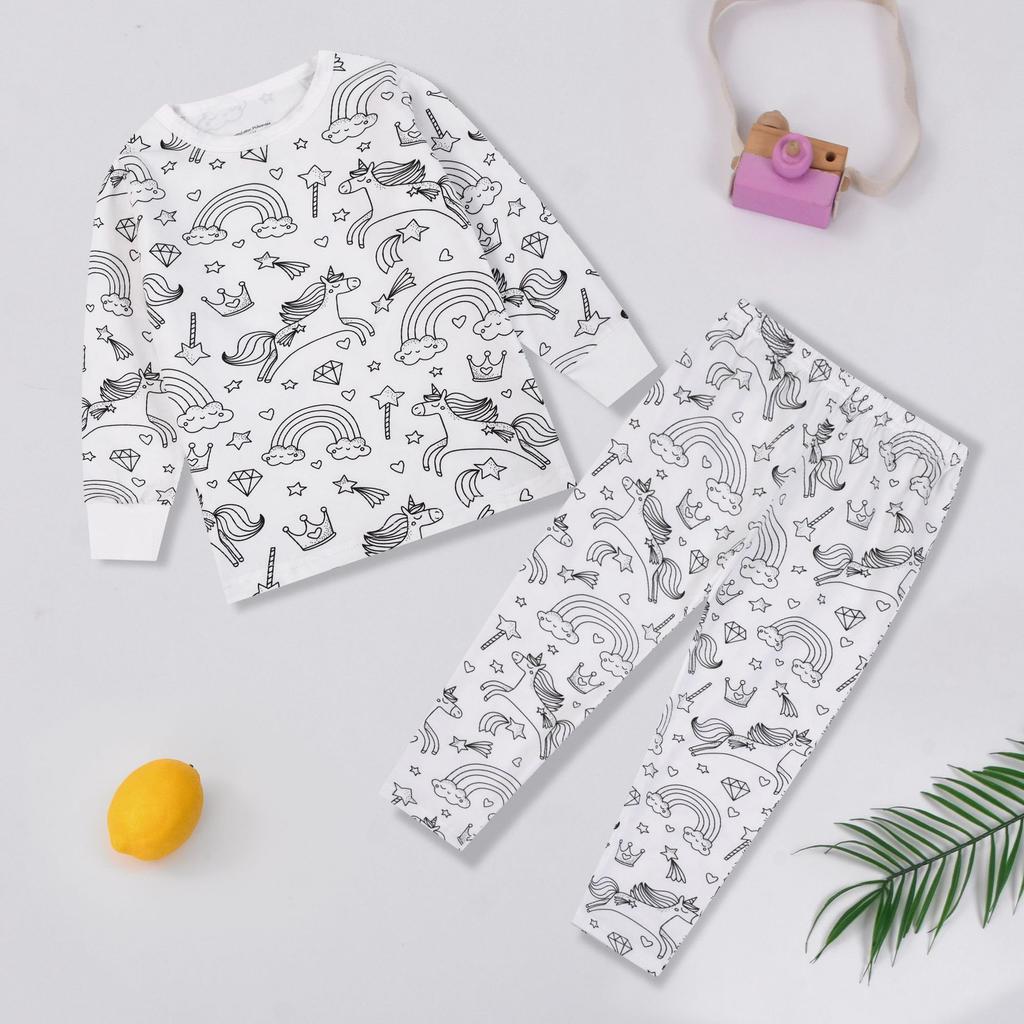 Unisex Children's Pajama Set Christmas DIY Cartoon Graffiti Girl Pjs Winter Cotton Marker Coloring Drawing for Kids