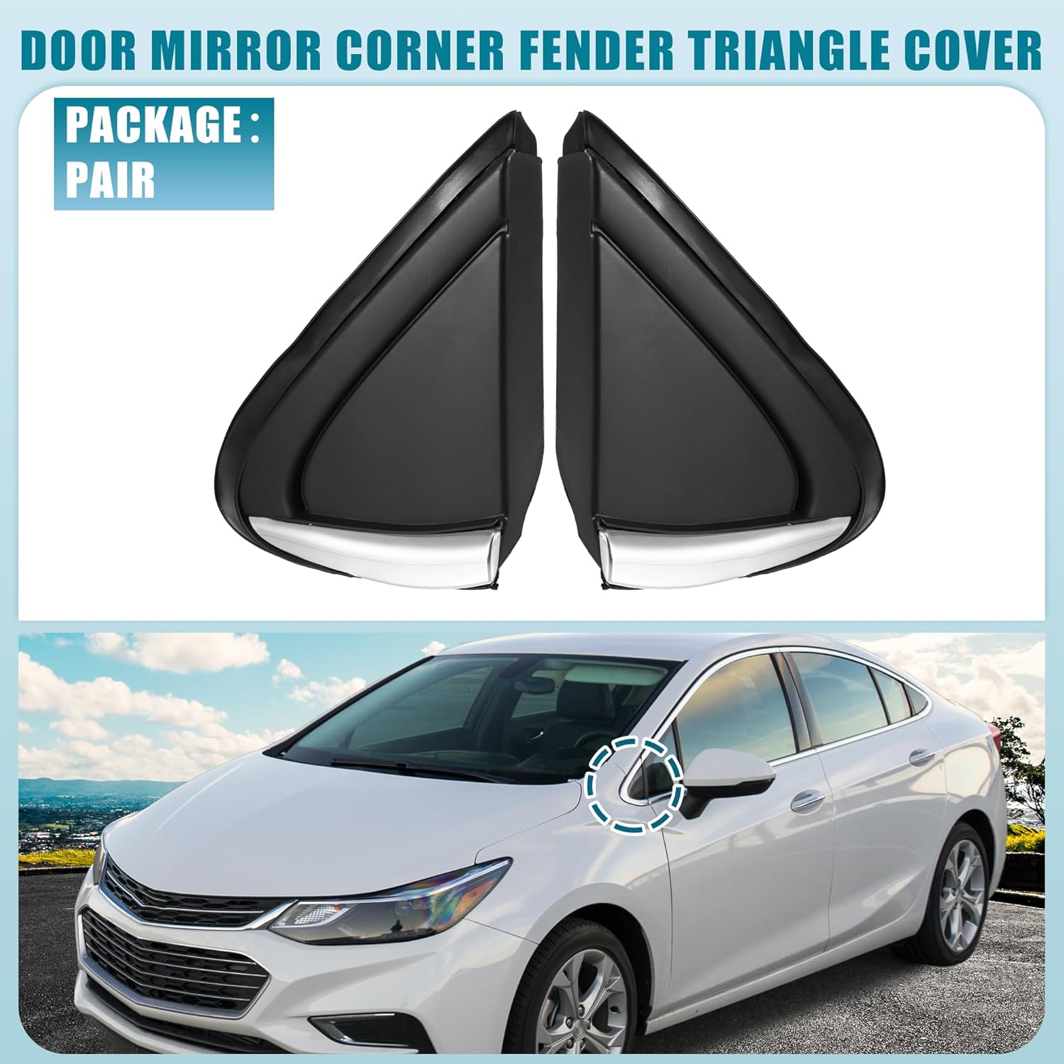 

Front Door Mirror Corner mudguard Triangle Cover No.84106815/84106816 for Chevrolet Cruze 2016-2019 Plastic Black 1 Pair