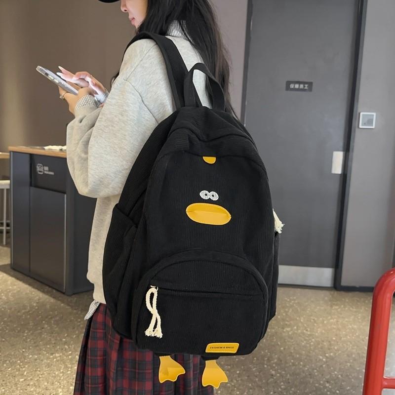 Cute Cartoon Velvet Duck Backpack For Girls Breathable School Bag High School Korean Style Shoulder Bag