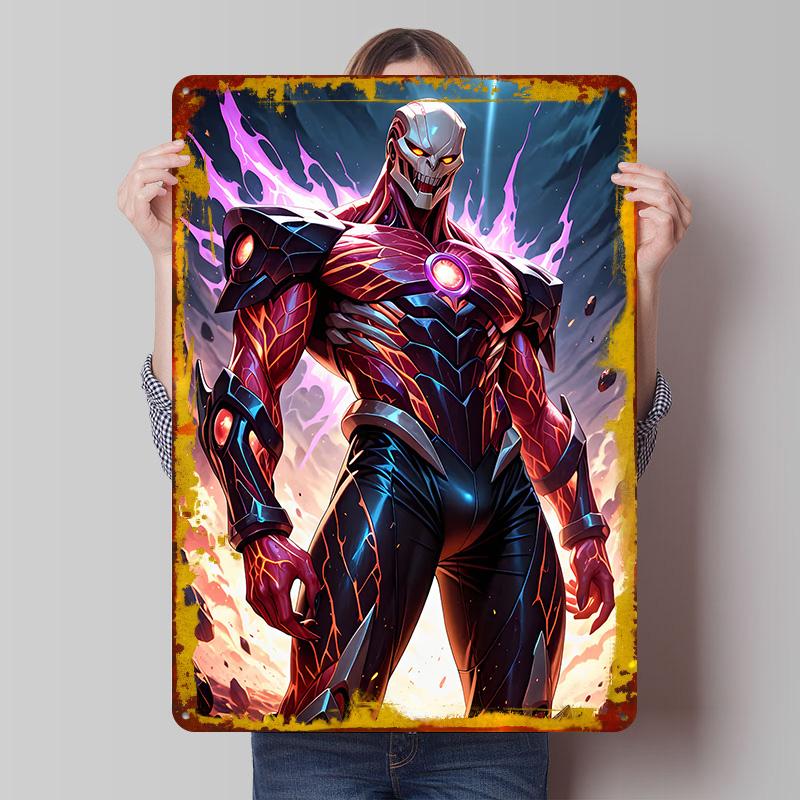 Futuristic Armored Skeleton Warrior Poster Customized Wall Art Vintage Metal Signs Retro Tin Plaque for Man Cave Home Decor Room