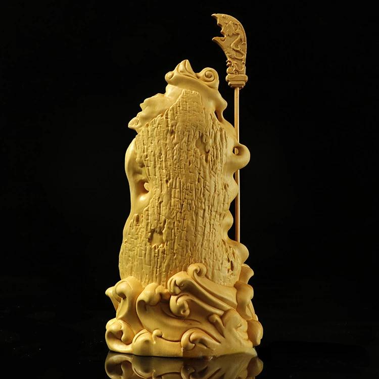 Boxwood Carving Buddha Home Crafts God of Wealth Guan Gong People Decor