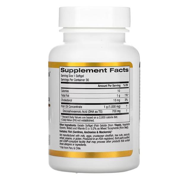 Docosahexaensäure, DHA 700 Fischöl Pharmazeutische Qualität, California Gold Nutrition 30 Weichkapseln (67427008)