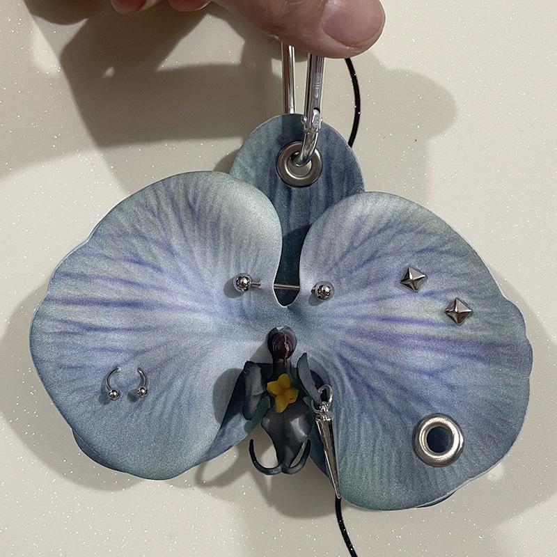 Kreativ Vakker Phalaenopsis Stoff Nøkkelring Simuleringsblomster Nøkkelring Telefonpynt Elegant Veskeanheng Tilbehør Gave