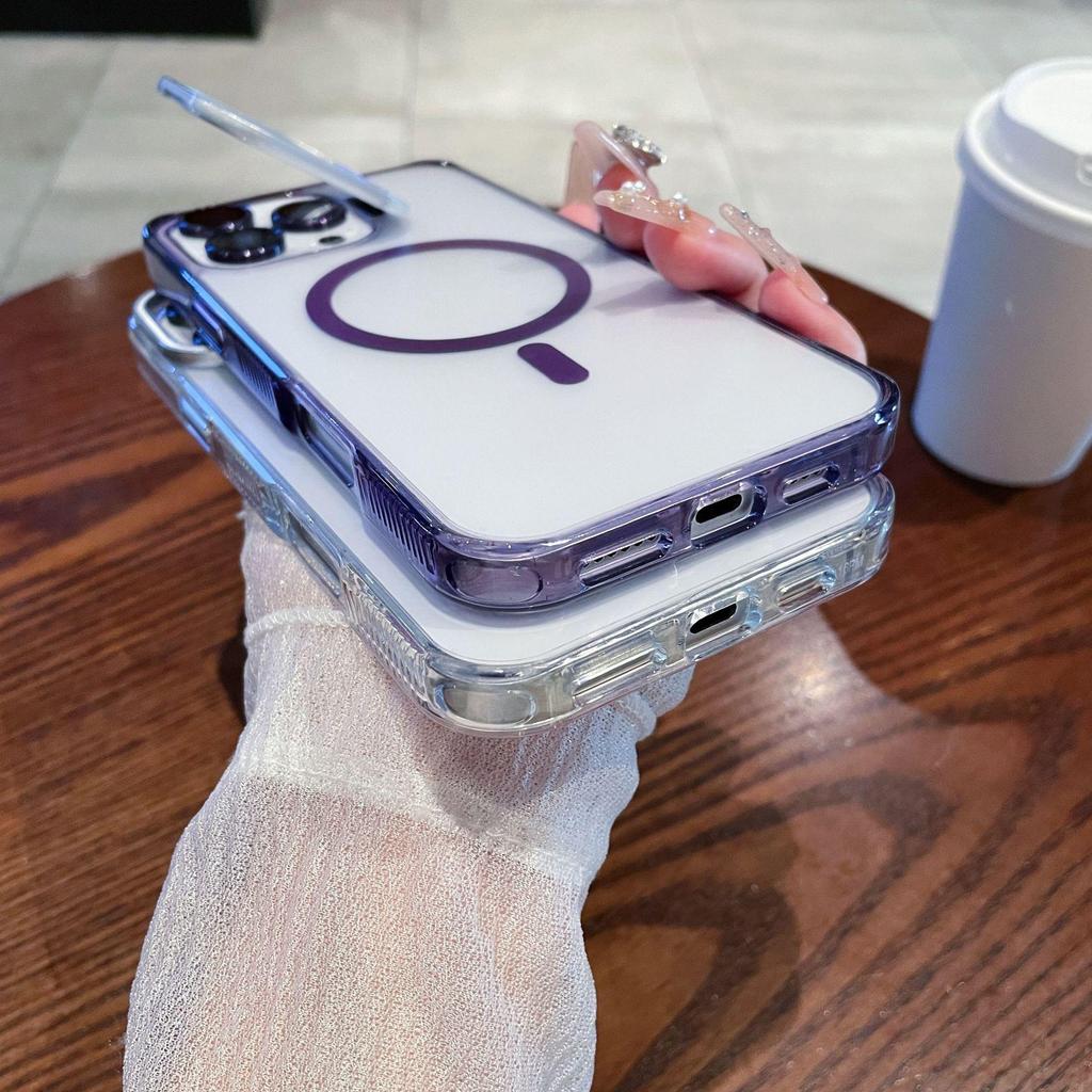 iPhone 17 Pro Max Magnetic Lens Stand Case - Transparent, Drop-Proof, Full Coverage Protective Case