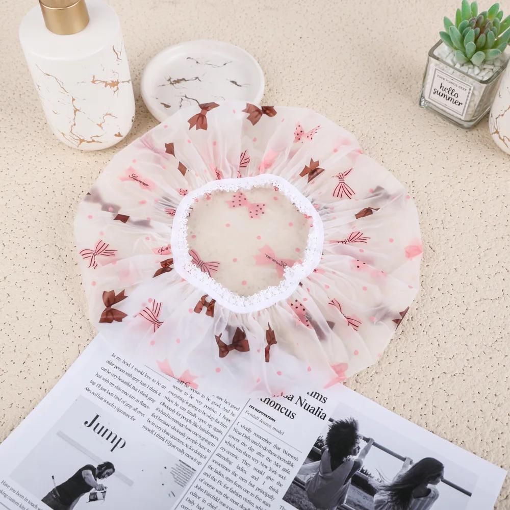 

Принтованная эластичная полиэтиленовая шапочка для душа для женщин, шикарная многоразовая салонная спа-накидка, кухонный жиронепроницаемый головной убор, предметы первой необходимости