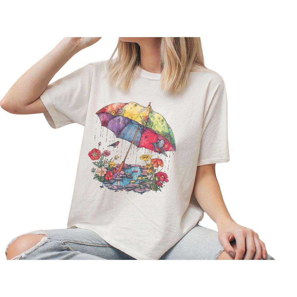 

2026 Summer Womens Boho Rainbow Umbrella TShirt Unisex Cotton and Breathable Short Sleeve Oversize Graphic T Shirts S