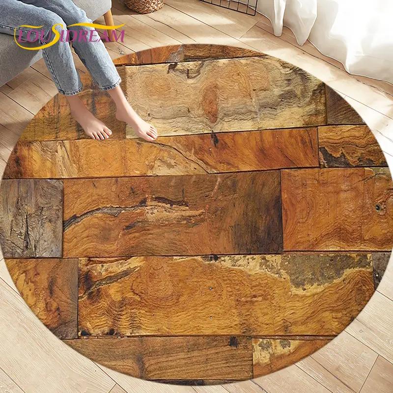 3D Wood Grain Round Area Rug,Circle Carpet Rug for Living Room Bedroom Sofa Cloakroom Decor,Kids Play Non-slip Floor Mat,Pet Mat