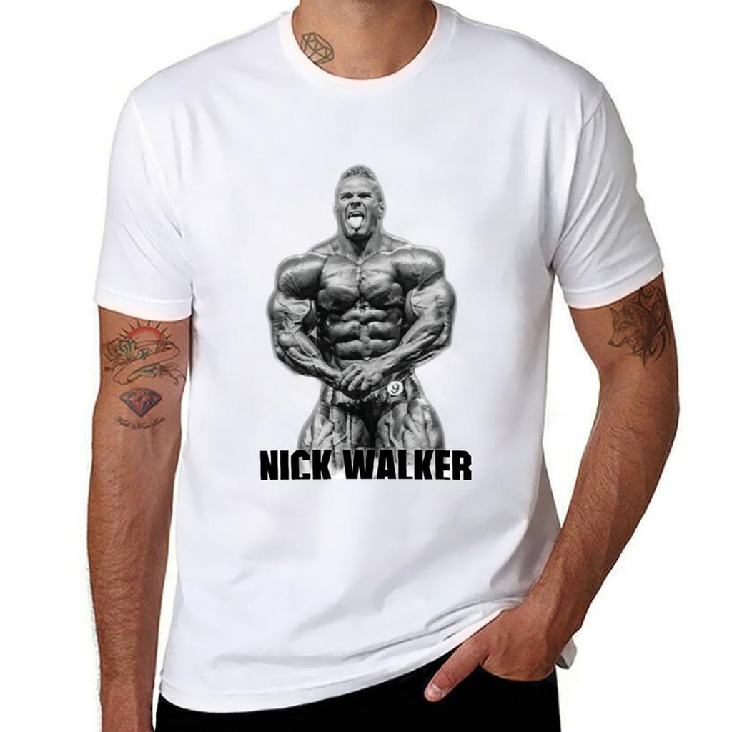 Nick Walker Muskulöseste Pose Bodybuilder Schwarz-Weiß T-Shirt Lässig Tägliche Kleidung Kurzarm Top