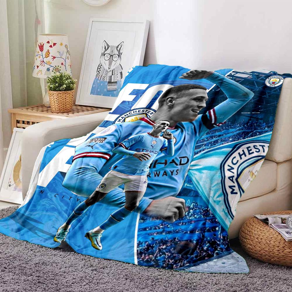 Manchester City Foden Fußballspieler Porträt Druck Flanelldecke Weiche Warme Überwurfdecke Fußballfan Sofa Dekor