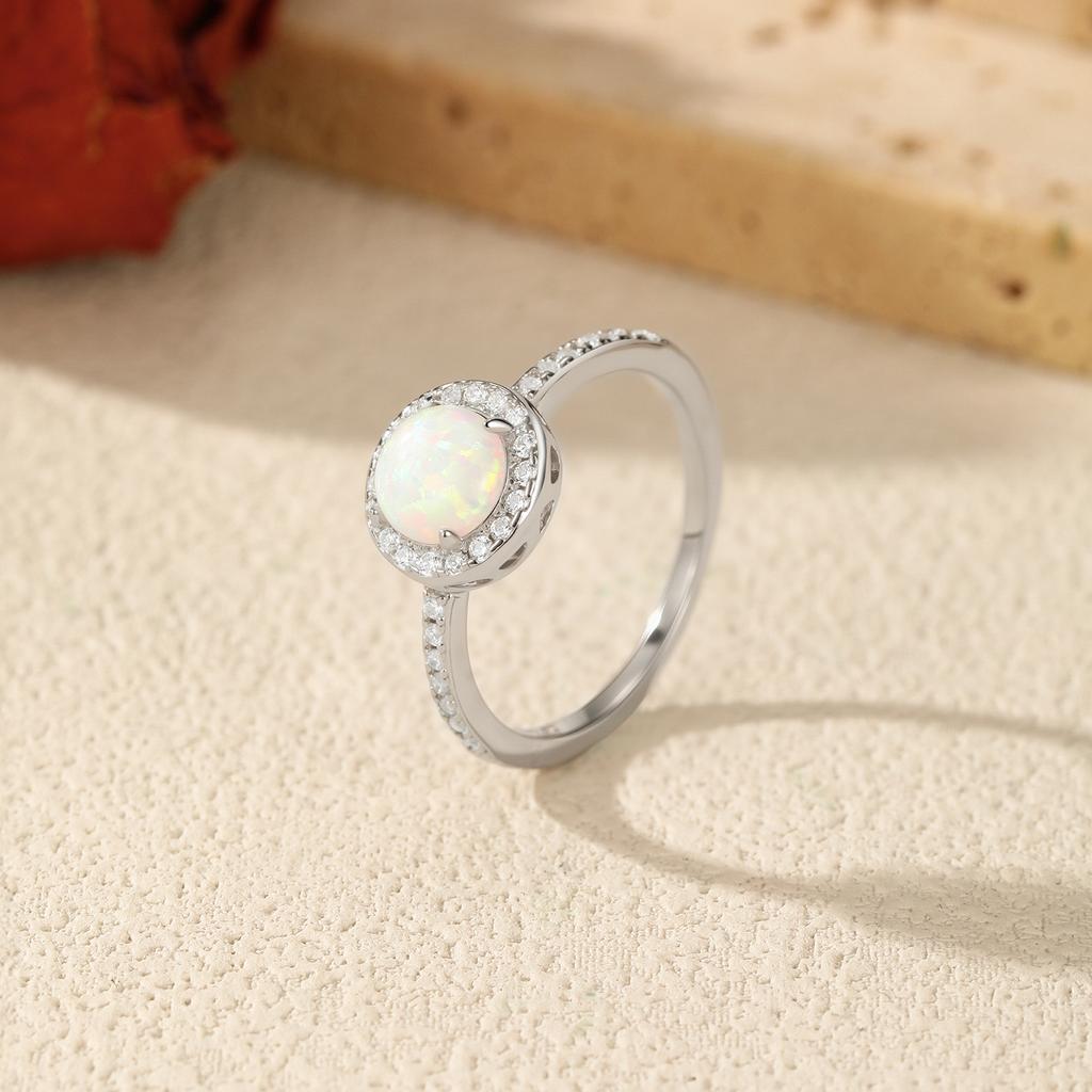 MODIAN Hepburn Style Jewelry Sets 925 Sterling Silver Elegant Round Opal Stud Earrings Thin Finger Rings For Women