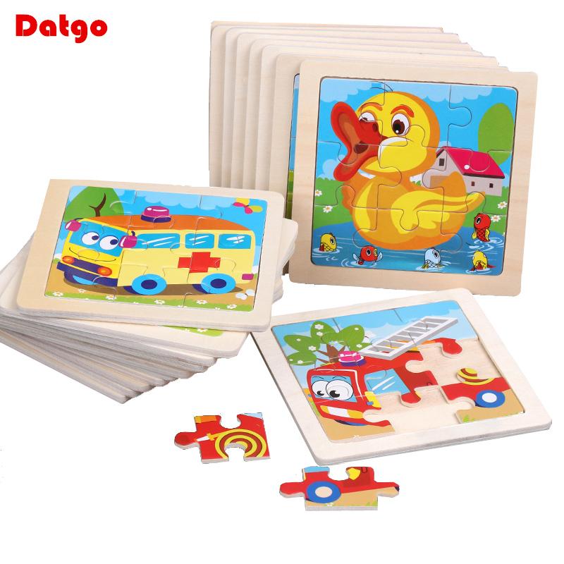 Sale 11X11CM Kids Wooden Puzzle Baby Cartoon Animal Traffic Tangram Wood Puzzle Educational Jigsaw Toys For Children Gifts