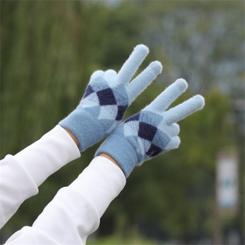 Wool Thermal Gloves Women'S Autumn Touch Screen Riding Cute Winter Cycling Student Five Fingers Velvet Ins Knitting