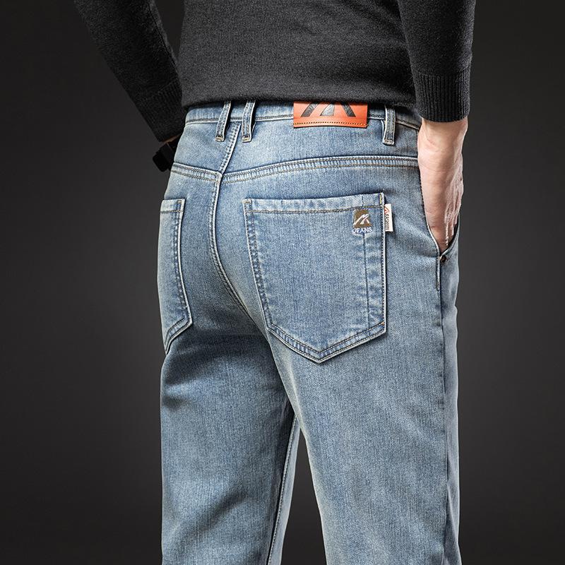 Jeans high-end pants autumn and winter elastic fleece straight-leg pants