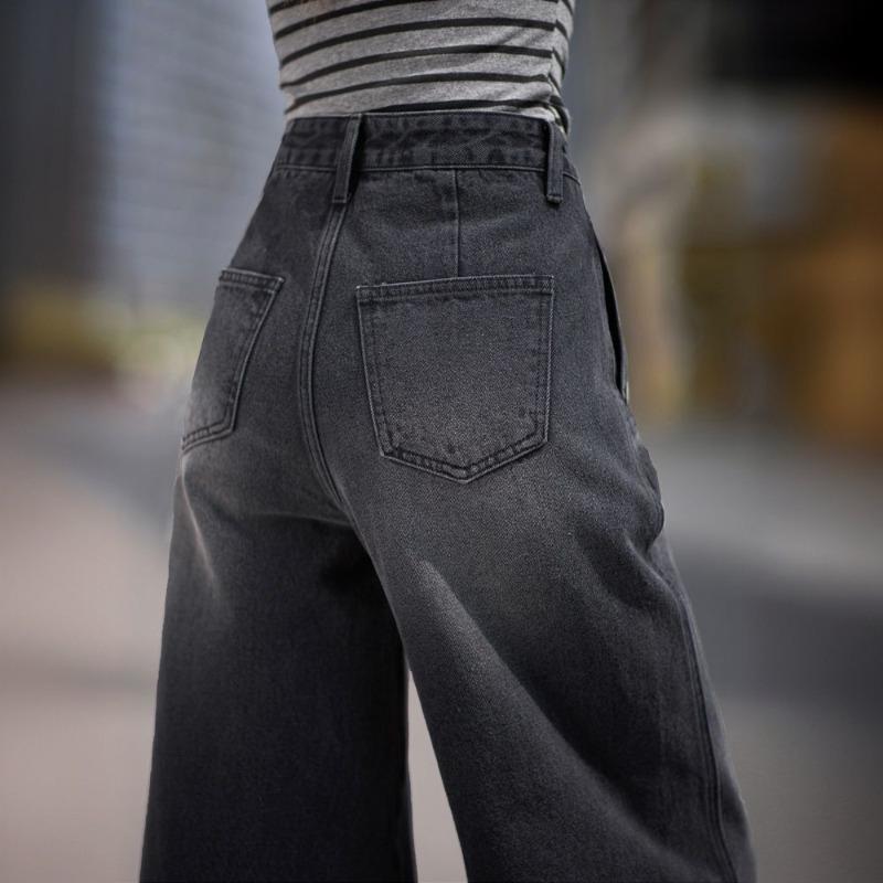 Black jeans women's new autumn version looks good and versatile pants high waist straight pants wide leg pants versatile
